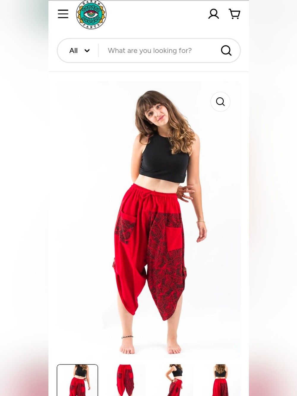 Thai Harem Pants OS - Casual Loose Fit - Boho, Hippie, Natural - Red Two Toned